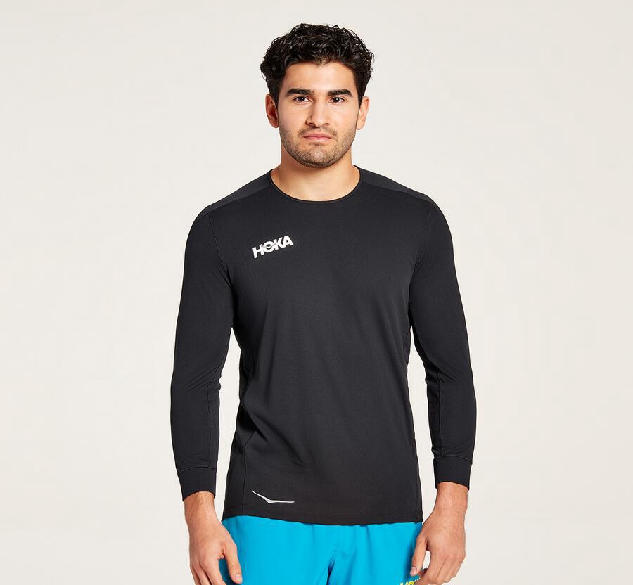 Hoka Australia One One Performance 3/4 Sleeve - Mens Tops Black - WMGVT-7846